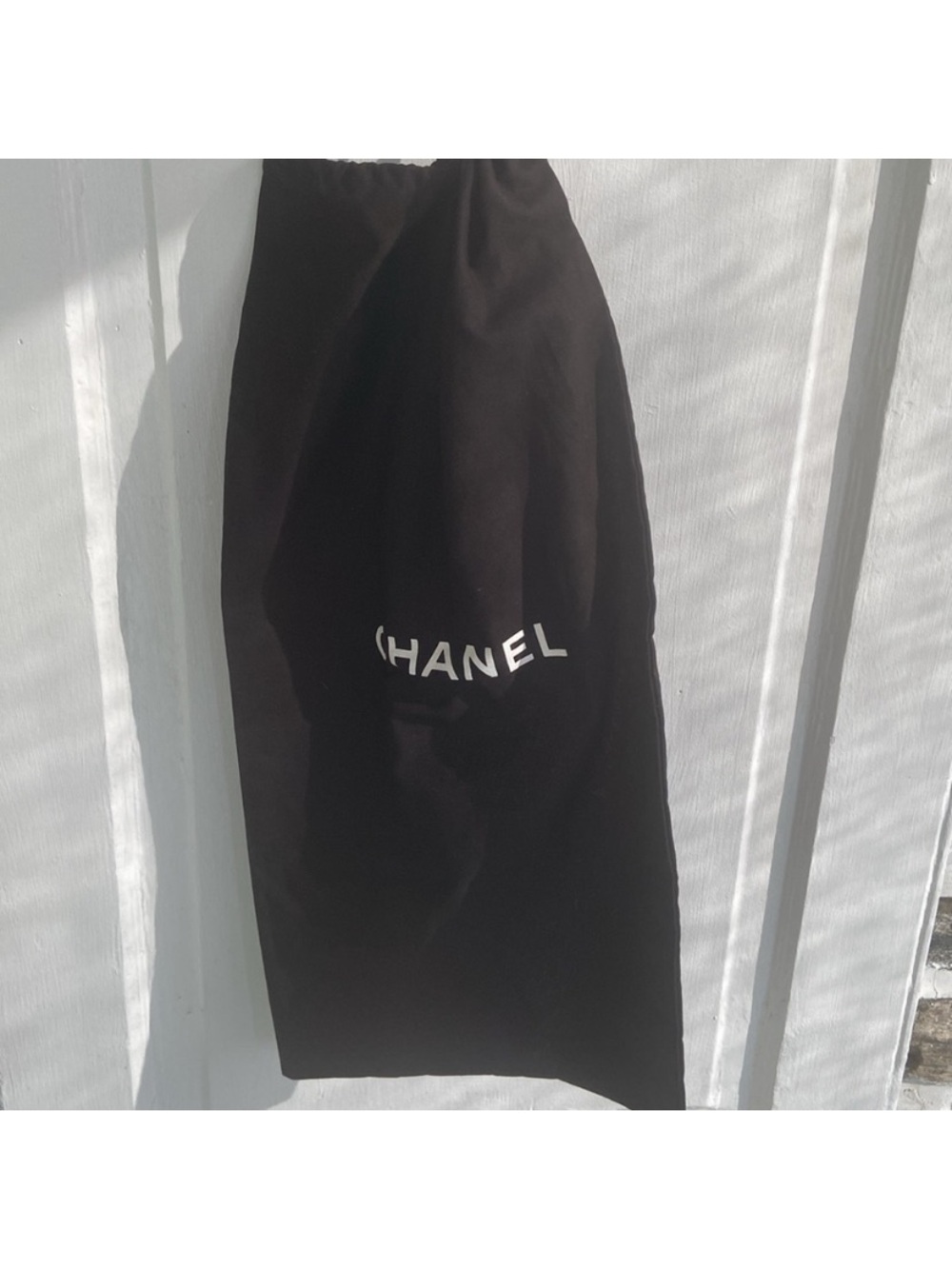 CHANEL Black and White Logo Drawstring Dust Bag Unisex